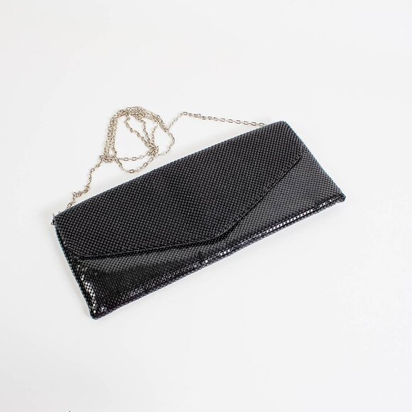 Jessica McClintock Black Metal Mesh Envelope Clutch - Picture 1 of 8